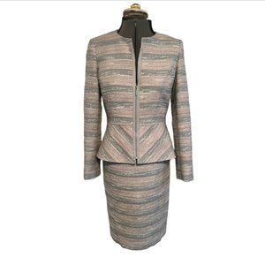 New With Tags Tahari Skirt Suit - Pink and Gray Textured Tweed Pattern Size 4